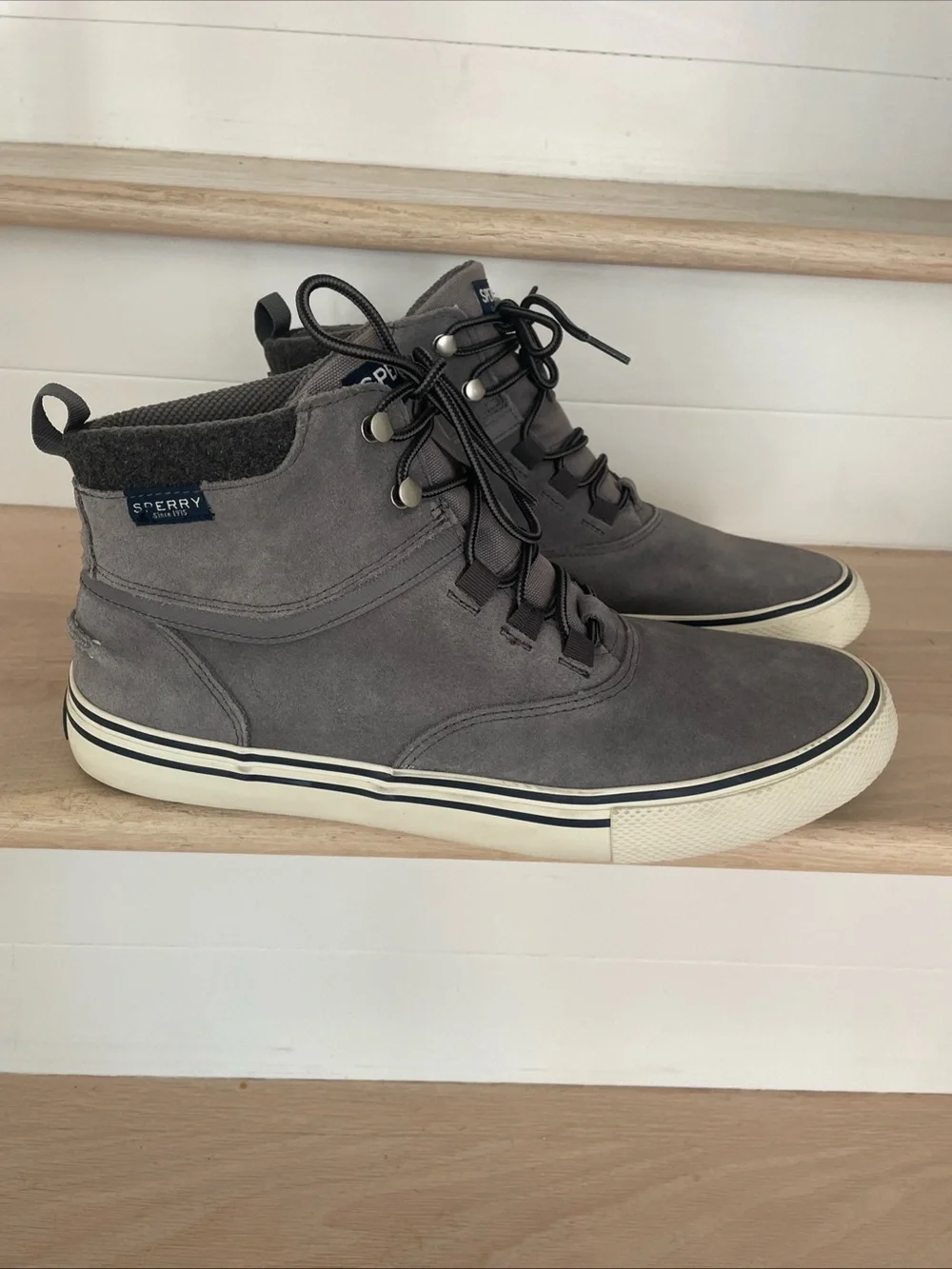 Sperry Top-Sider Sneakers Sz 11.5M Striper Storm Waterproof High Top Gray Suede